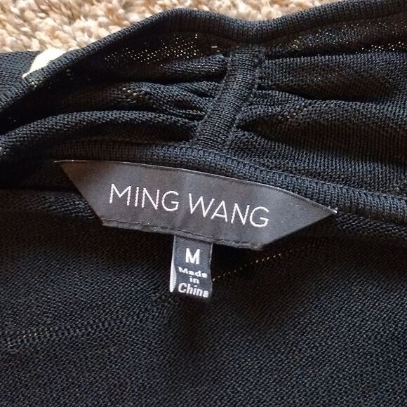 Ming Wang Women's Size Medium Snap Button Lime Green Striped Cardigan Wrap Top - Picture 3 of 16